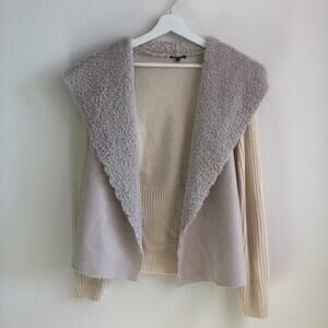 21 Main faux fur suede collared knit cream cardigan jacket large